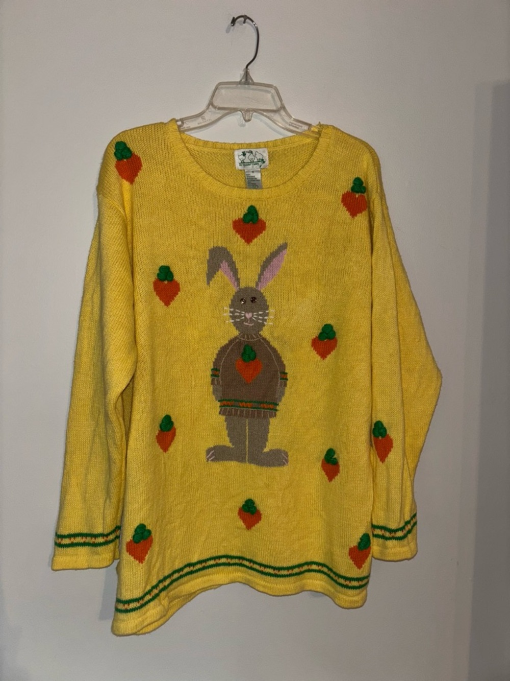 Quacker Factory Yellow Bunny & Carrot Crewneck Sweater